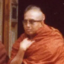 Chanmyay Sayadaw, a Burmese monk wearing glasses and a dark orange robe, seated outdoors with one hand at his chest